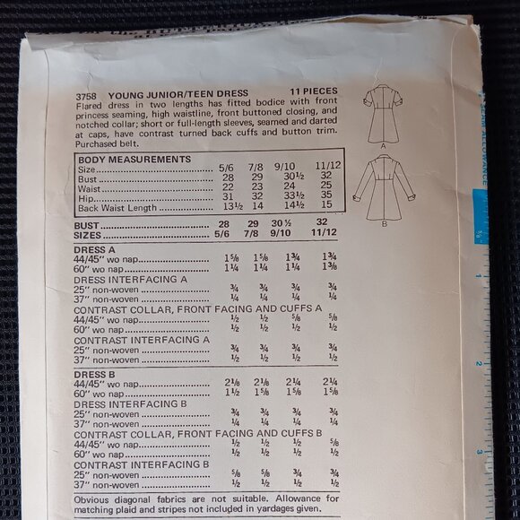 Rare Vintage 70s Butterick 3758 Flared Dress Sewing Pattern: Junior Size 7/8 - Picture 3 of 4